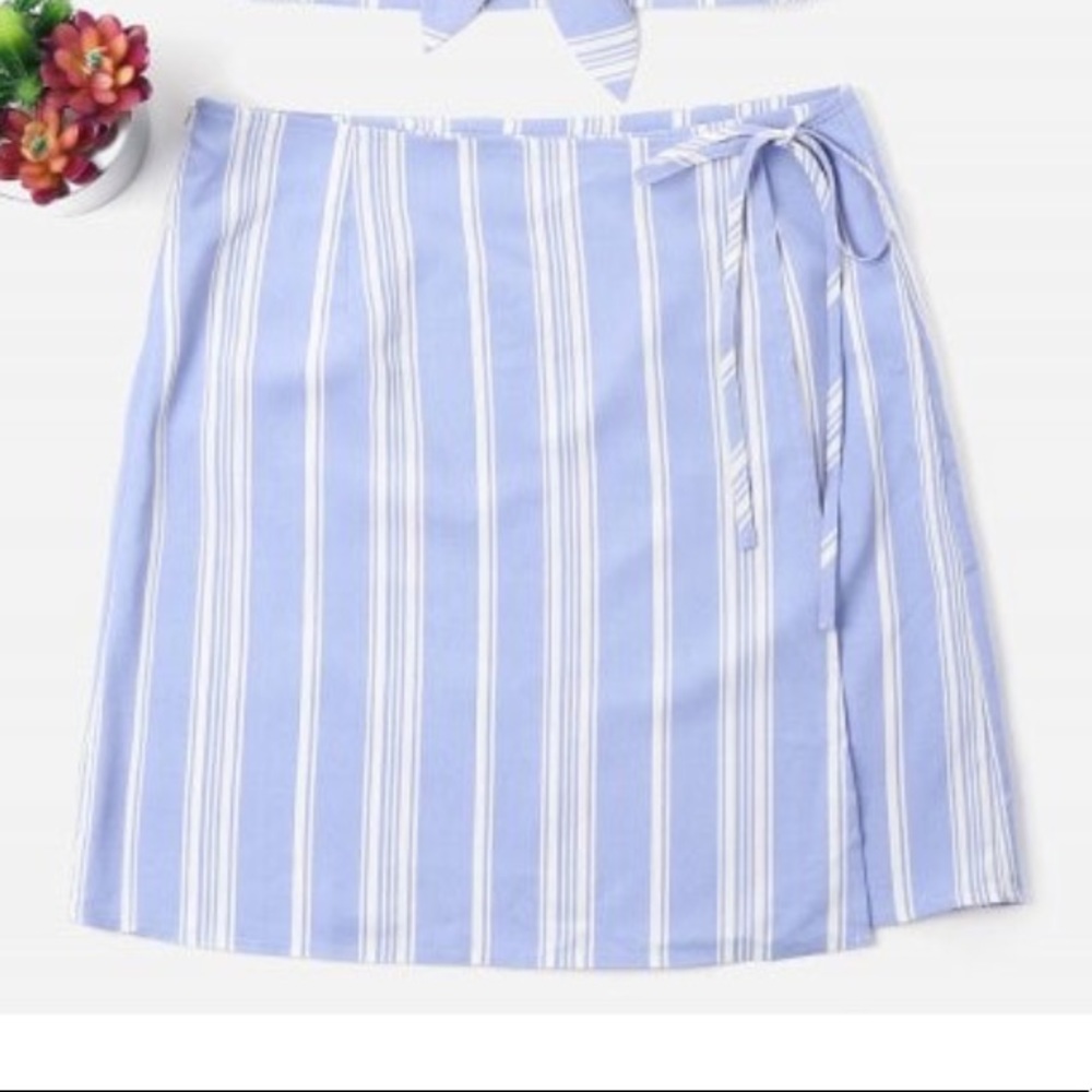 Blue and white striped skirt